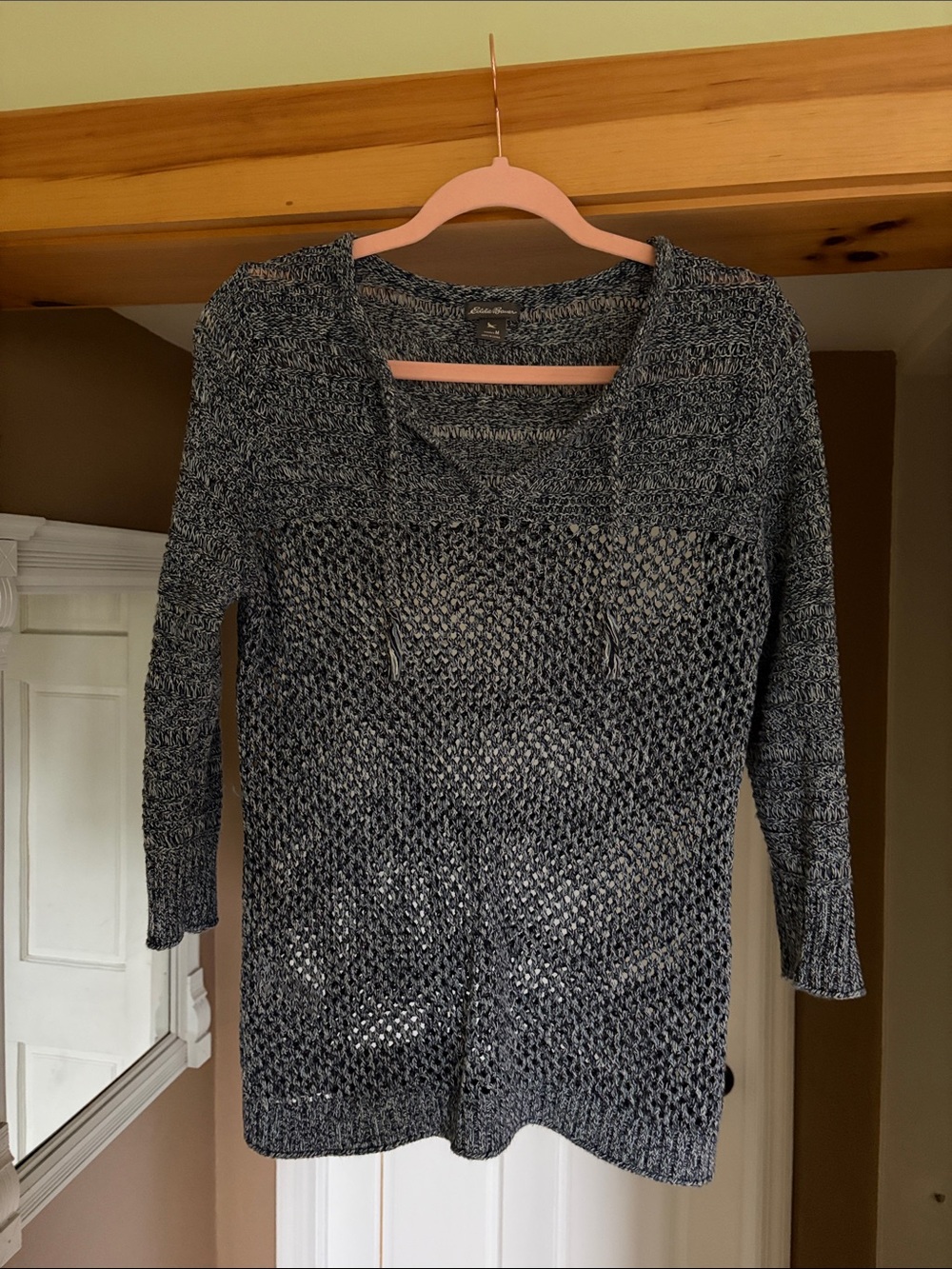 Eddie Bauer Women’s Open-Knit V-Neck Sweater - Heathered Blue Grey